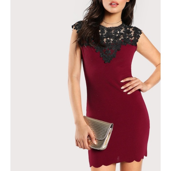 HP - Contrast Guipure Lace Shoulder Fitted Dress - Picture 8 of 8